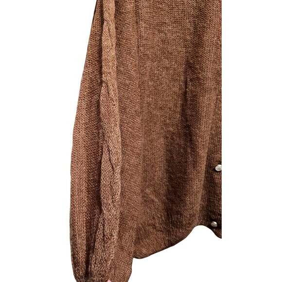 Brown Loose Knit Cardigan Sweater With Button Front & Balloon Sleeves By Cmoi - Picture 4 of 8